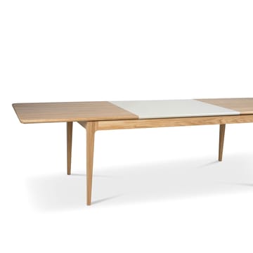 Tavolo Höllviken - rovere verniciato opaco bianco, 2 allunghe, pietra calcarea da 50 cm - Mavis