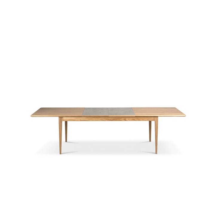 Tavolo Höllviken - rovere verniciato opaco bianco, 2 allunghe, pietra calcarea da 50 cm - Mavis