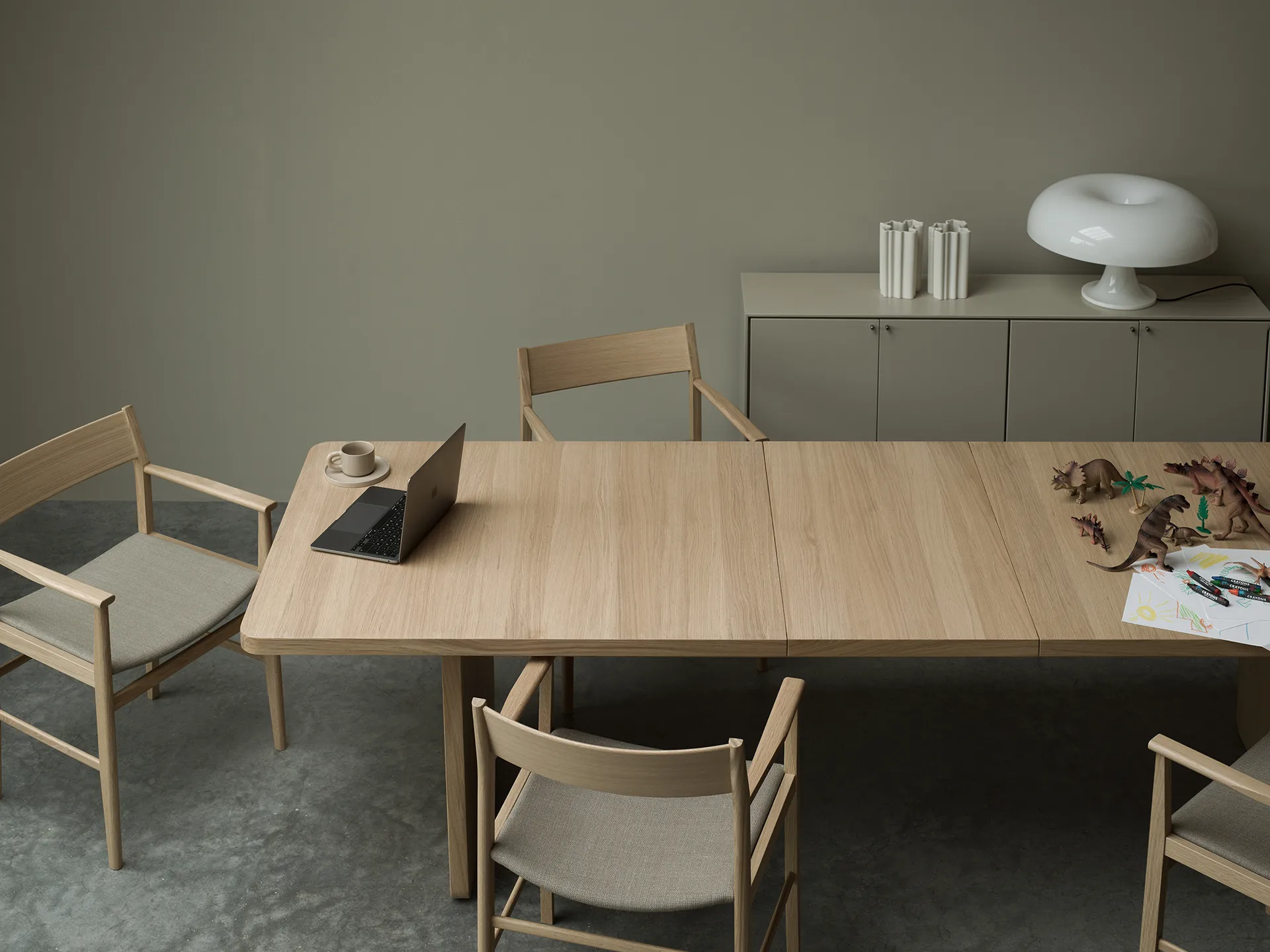 Tavolo Vaud, Rovere pigmentato bianco, 2 pz inserto Mavis