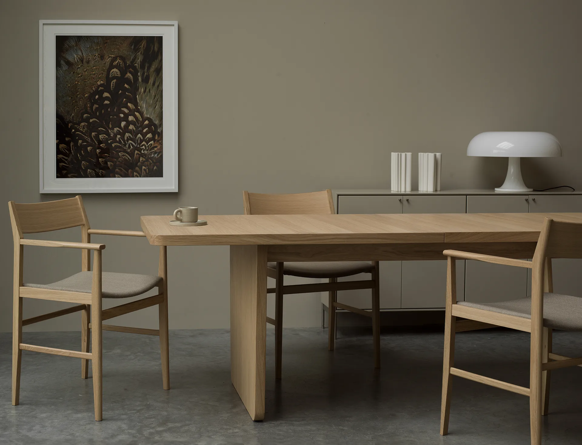 Tavolo Vaud, Rovere pigmentato bianco, 2 pz inserto Mavis