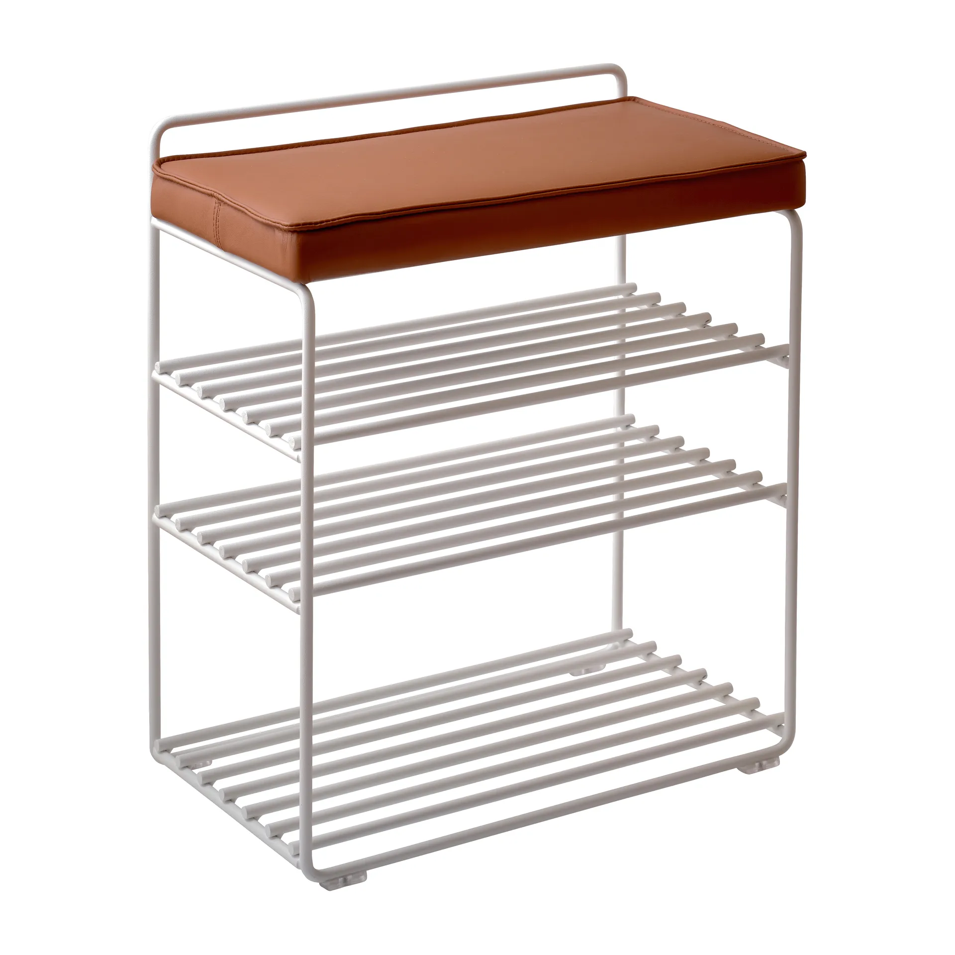 Mensola-sgabello Lower East Seat 50x28x58 cm, Bianco, pelle cognac Maze