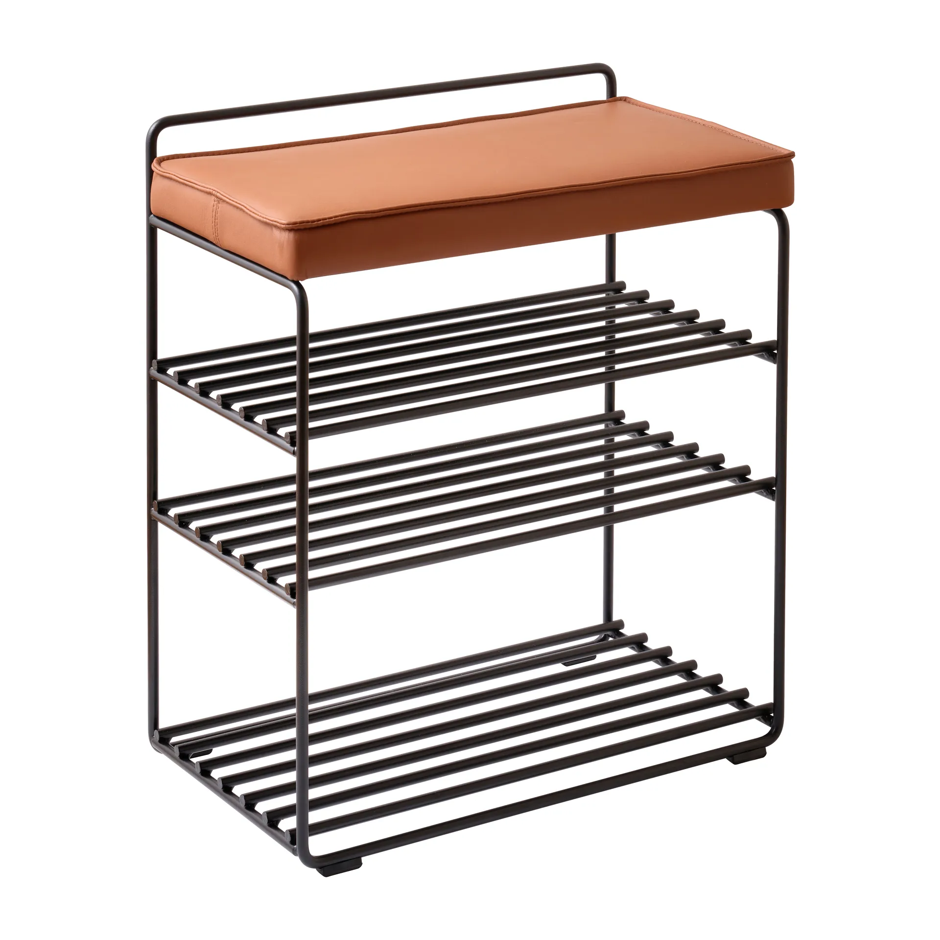 Mensola-sgabello Lower East Seat 50x28x58 cm, Nero, pelle cognac Maze