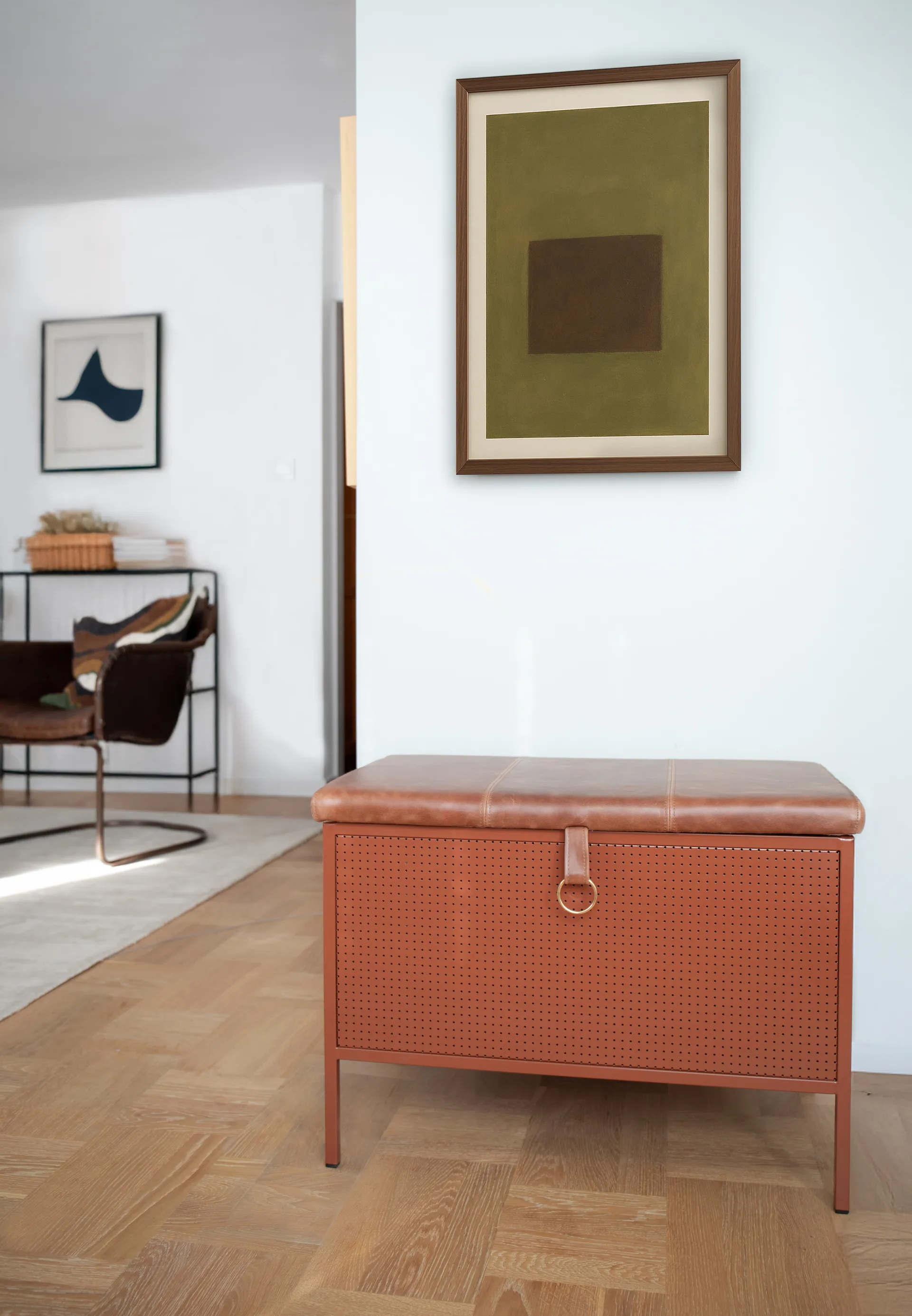 Panca contenitore Frank, Cinnamon-vintage cognac Maze