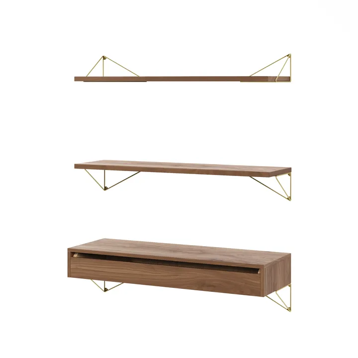 Sistema di scaffalature Pythagoras Bundle C noce-ottone - Maze