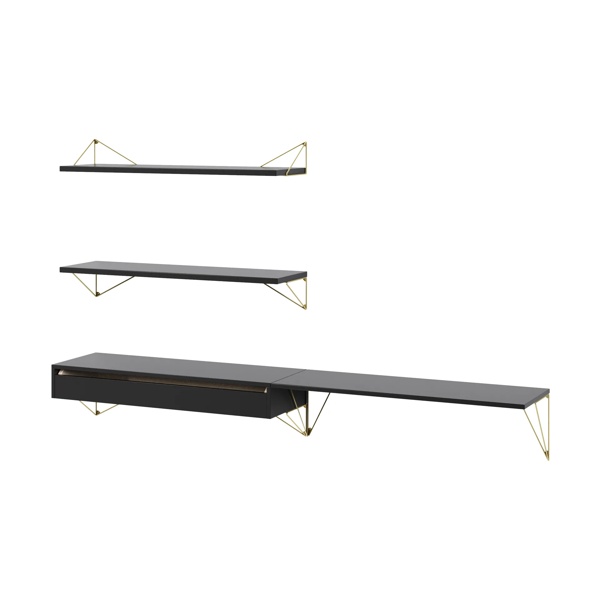 Sistema di scaffalature Pythagoras Bundle D nero-ottone Maze