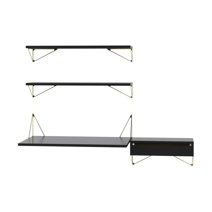 Sistema di scaffalature Pythagoras Bundle E nero-ottone - Maze