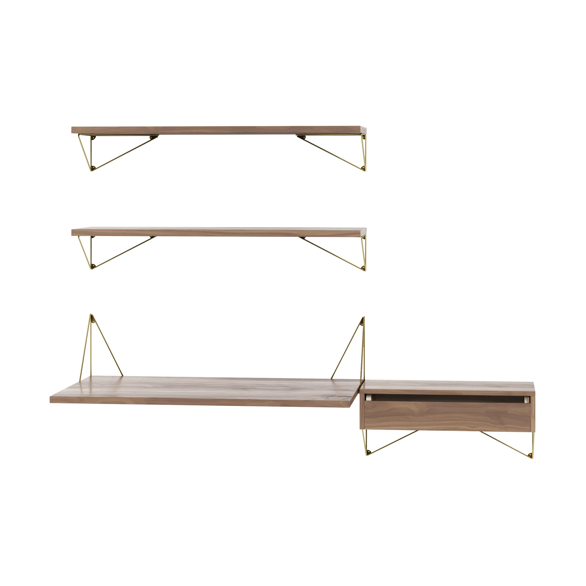 Sistema di scaffalature Pythagoras Bundle E noce-ottone Maze