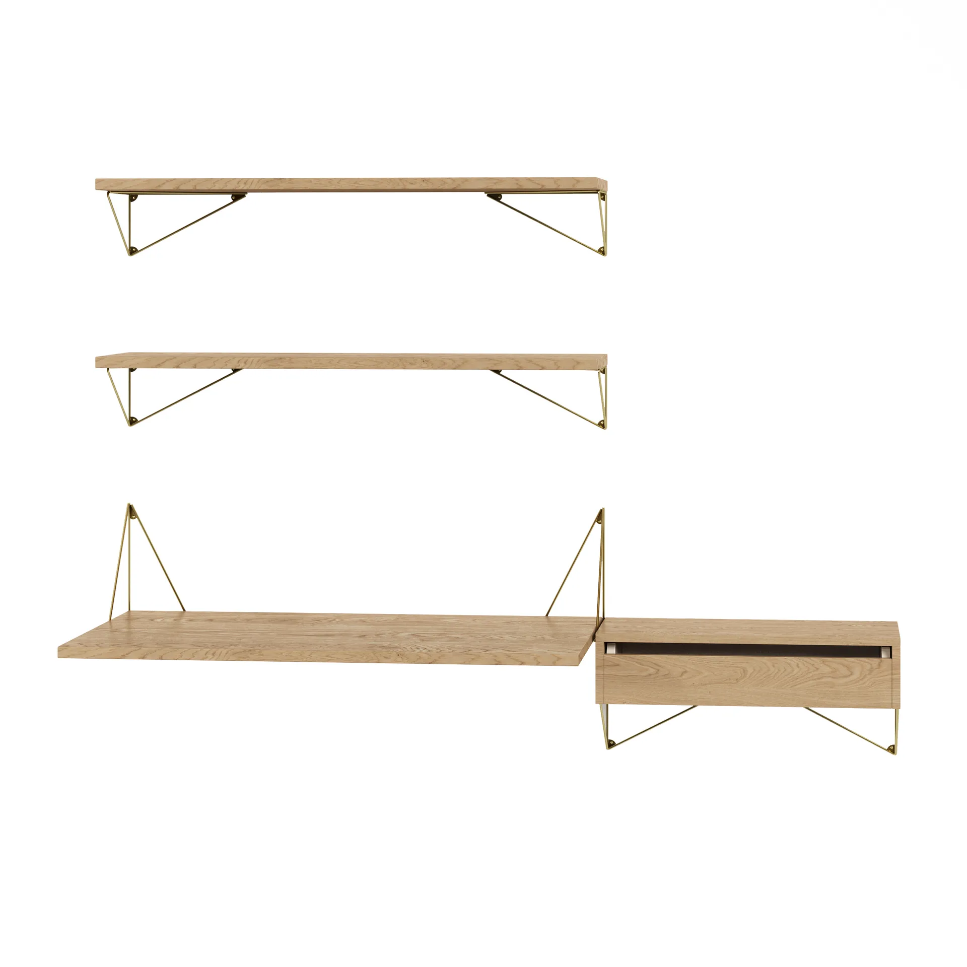Sistema di scaffalature Pythagoras Bundle E rovere-ottone Maze