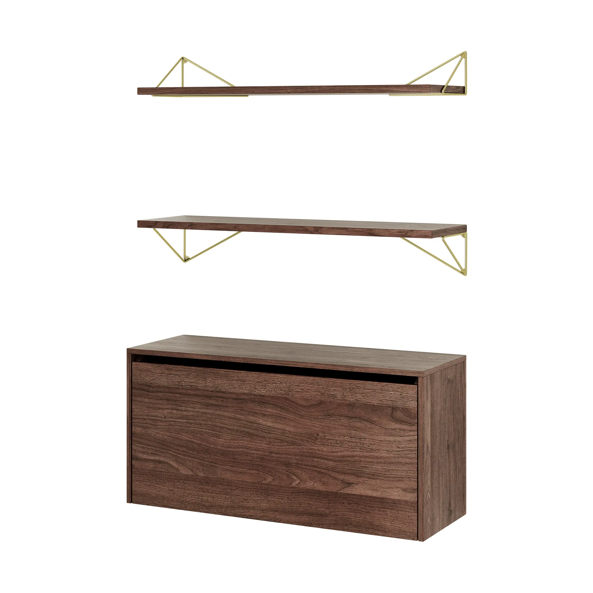 Sistema di scaffalature Pythagoras Bundle F noce-ottone,  Maze