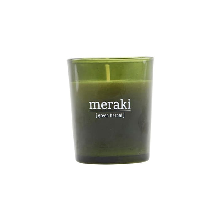 Candela profumata vetro verde Meraki 12 ore  - green herbal - Meraki