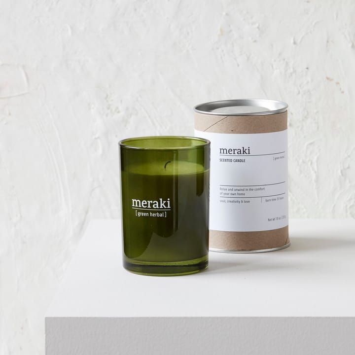 Candela profumata vetro verde Meraki 35 ore , green herbal Meraki