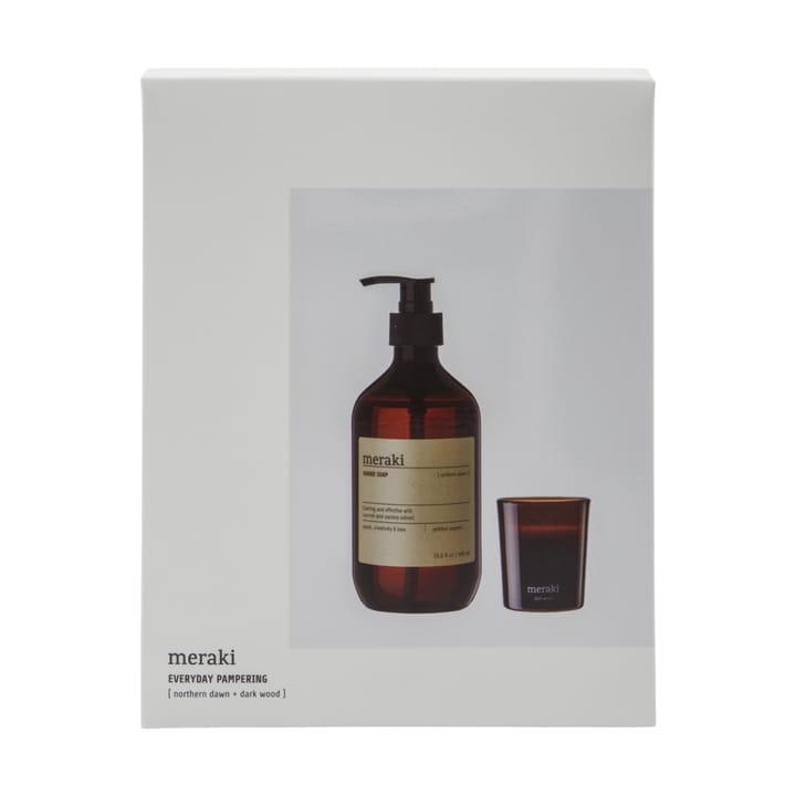 Set regalo Meraki sapone liquido e candela profumata, Alba nordica + legno scuro Meraki