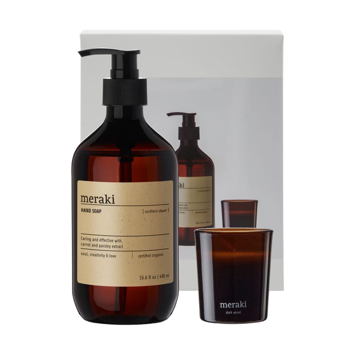 Set regalo Meraki sapone liquido e candela profumata - Alba nordica + legno scuro - Meraki