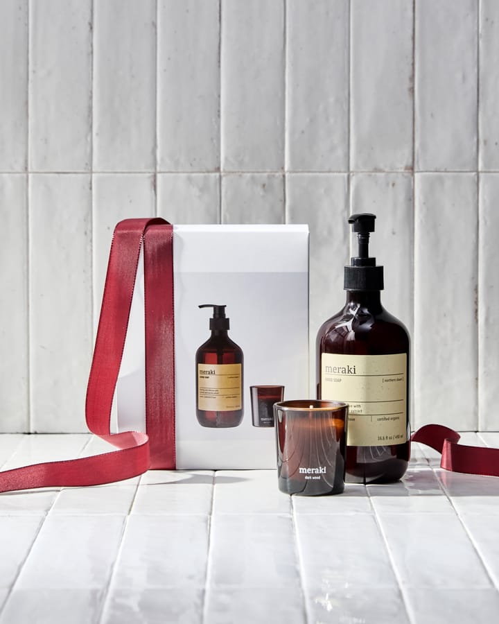 Set regalo Meraki sapone liquido e candela profumata, Alba nordica + legno scuro Meraki