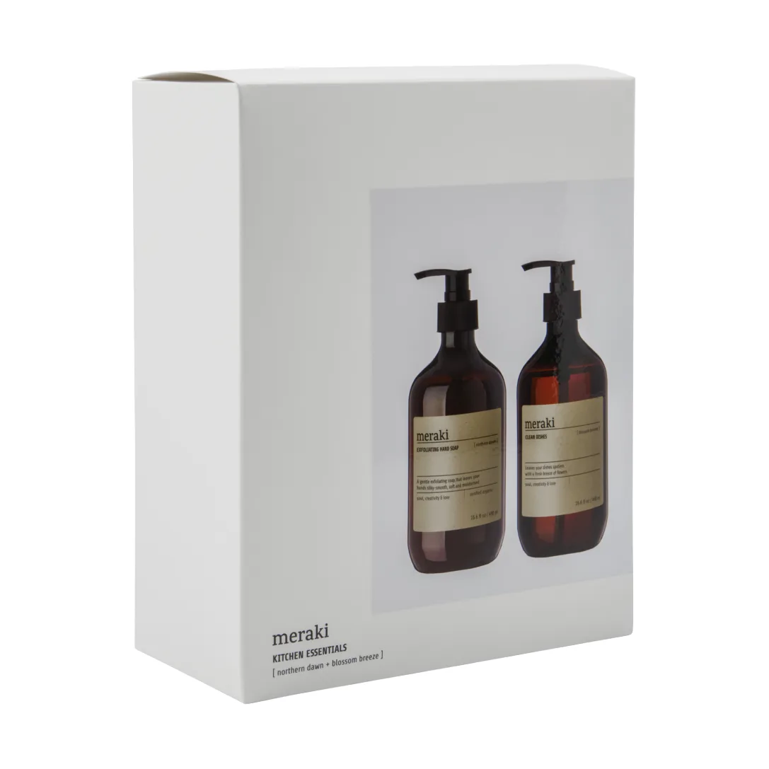 Set regalo Meraki sapone per mani e detersivo per piatti, Esfoliante Northern star, Blossom breeze Meraki