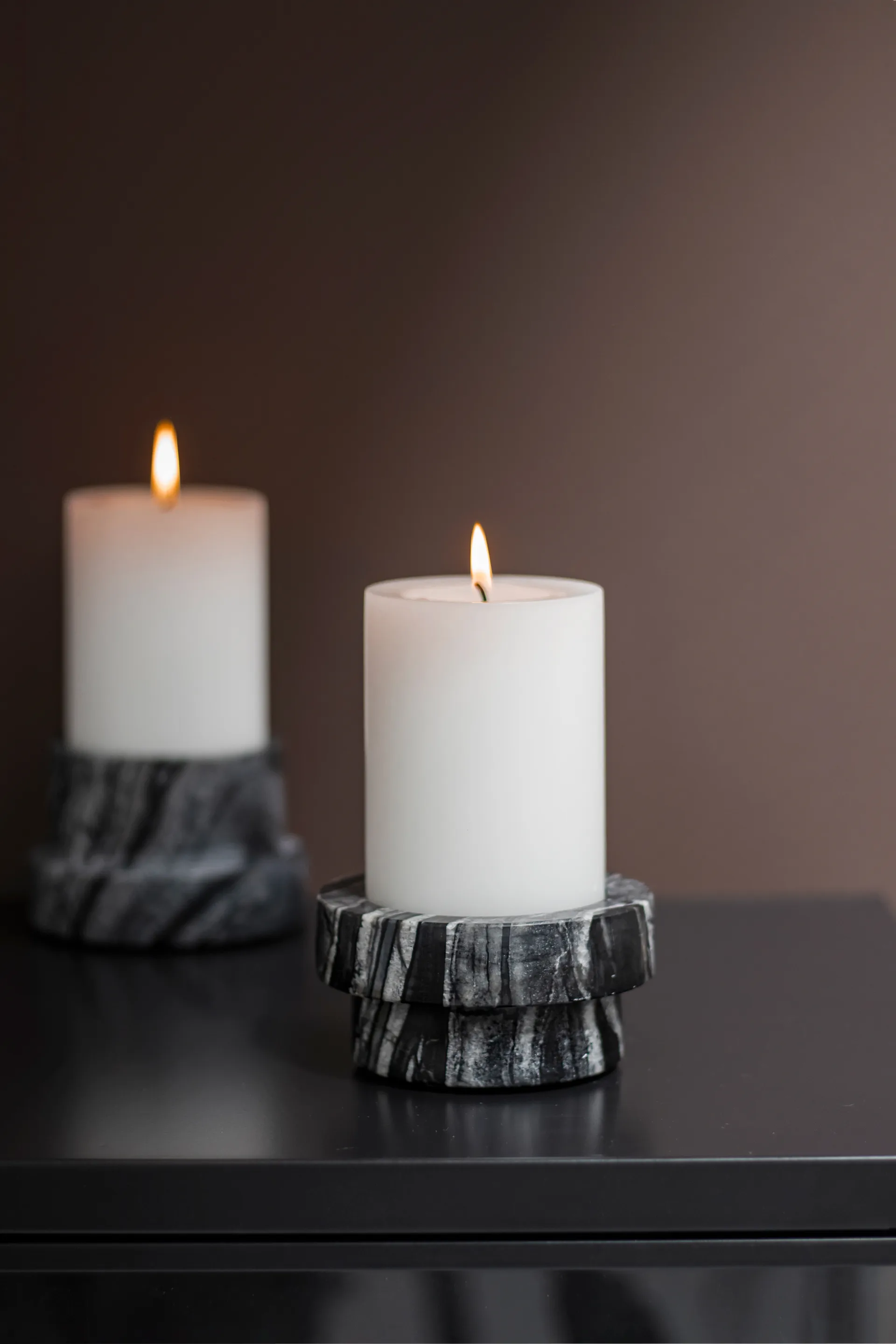Portacandela Marble per candele a blocco 5 cm, Nero, grigio Mette Ditmer