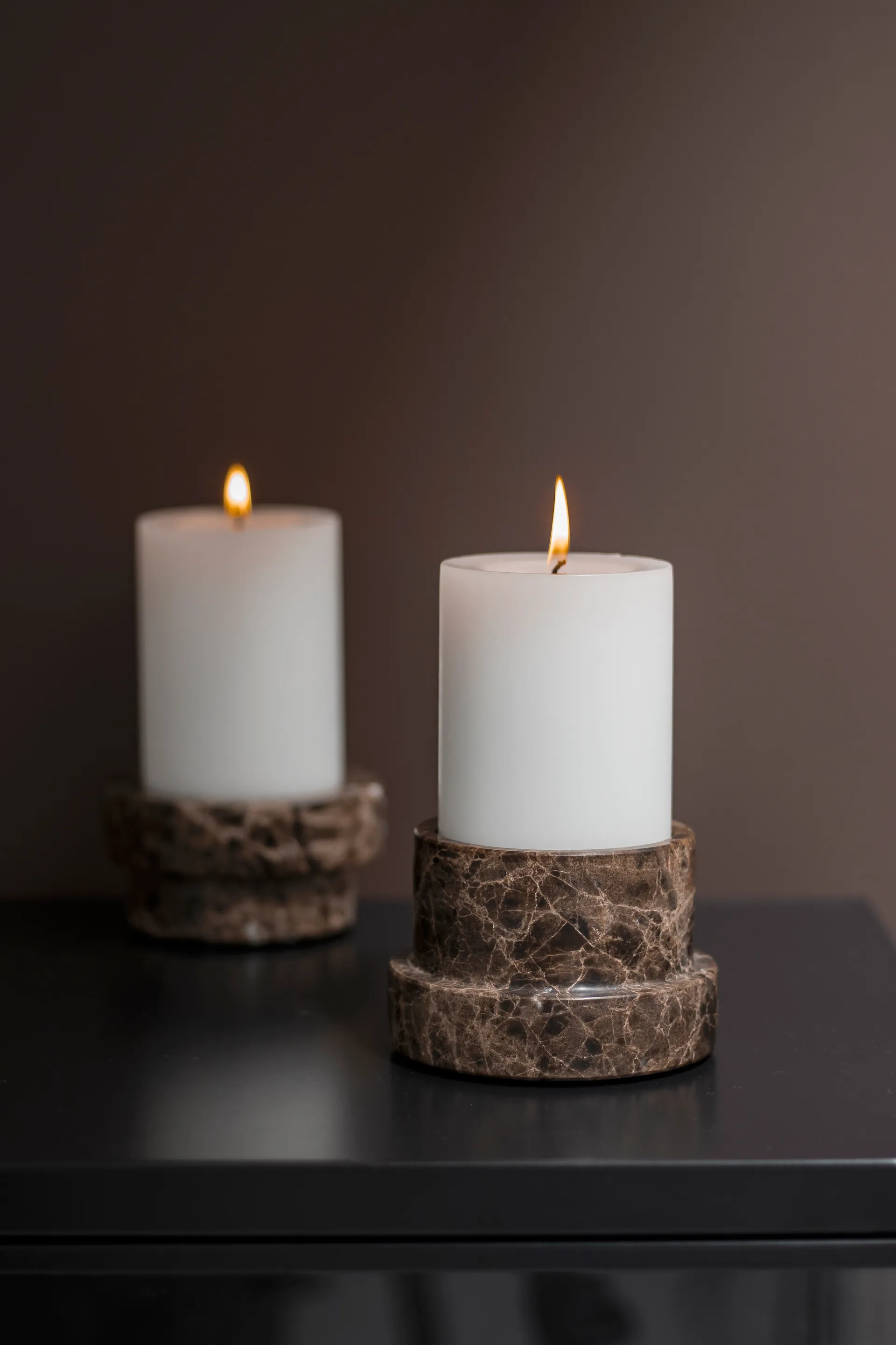 Portacandela Marble per candele a blocco 6,5 cm, Marrone Mette Ditmer