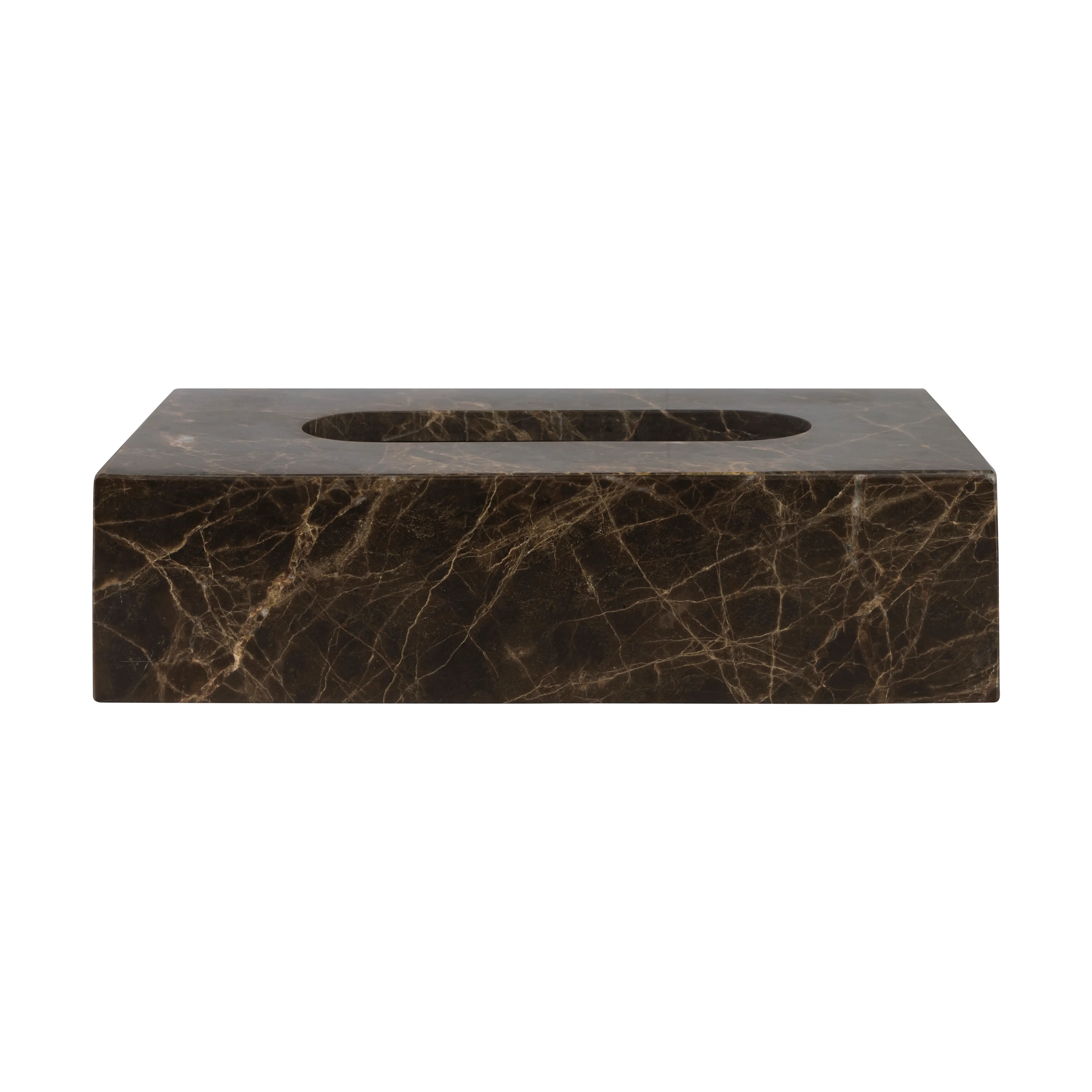 Scatola Portafazzoletti Quadrata In Finto Pelle Marrone Con Cuciture Bianche E Chiusura Magnetica