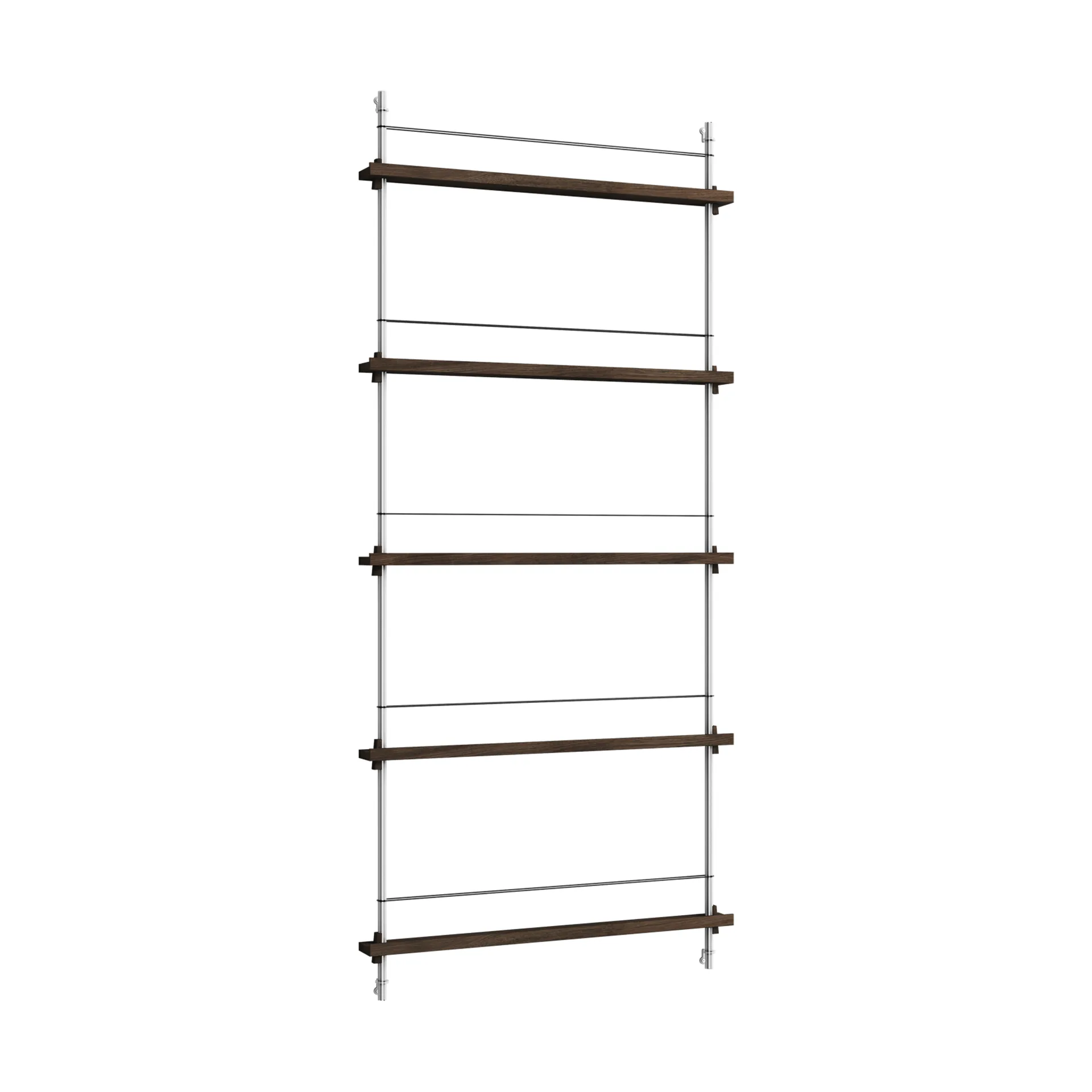 Magazine Shelving portagiornali, Rovere affumicato-acciaio inossidabile, 85x180x7 cm, MS.180.1 MOEBE