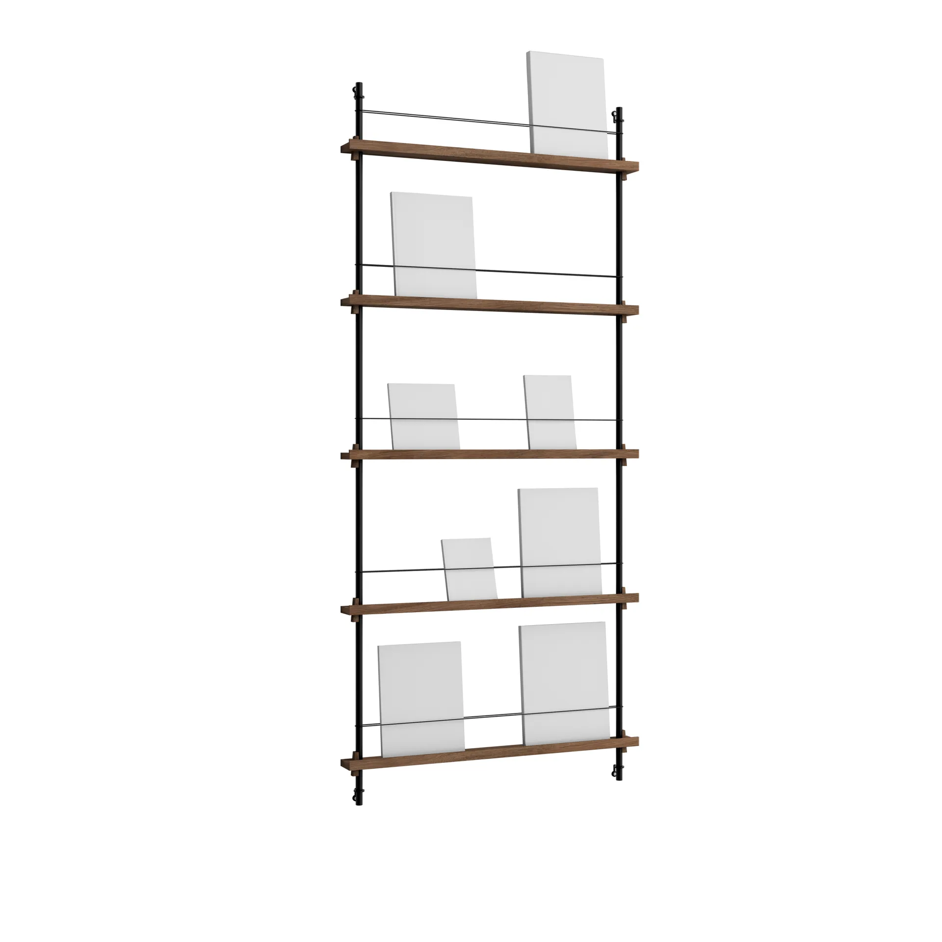 Magazine Shelving portagiornali, Rovere affumicato-black, 85x180x7 cm, MS.180.1 MOEBE