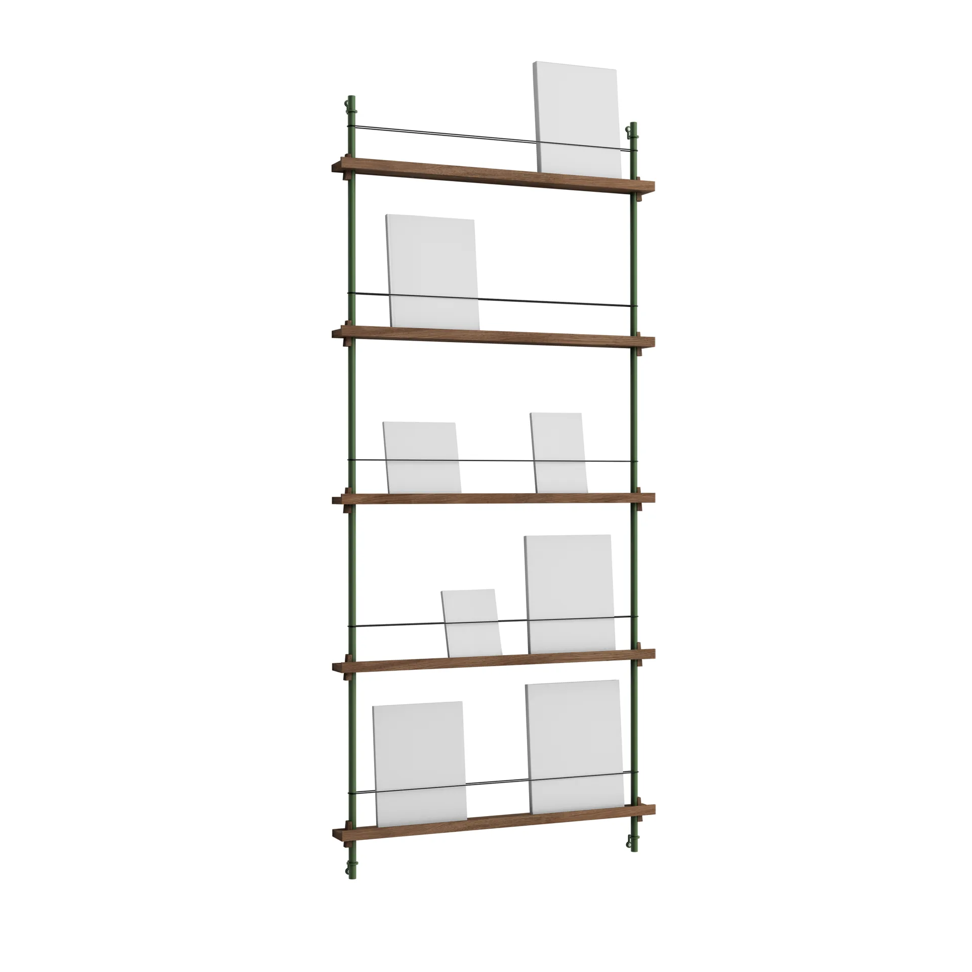 Magazine Shelving portagiornali, Rovere affumicato-pine green, 85×180×7 cm, MS.180.1 MOEBE