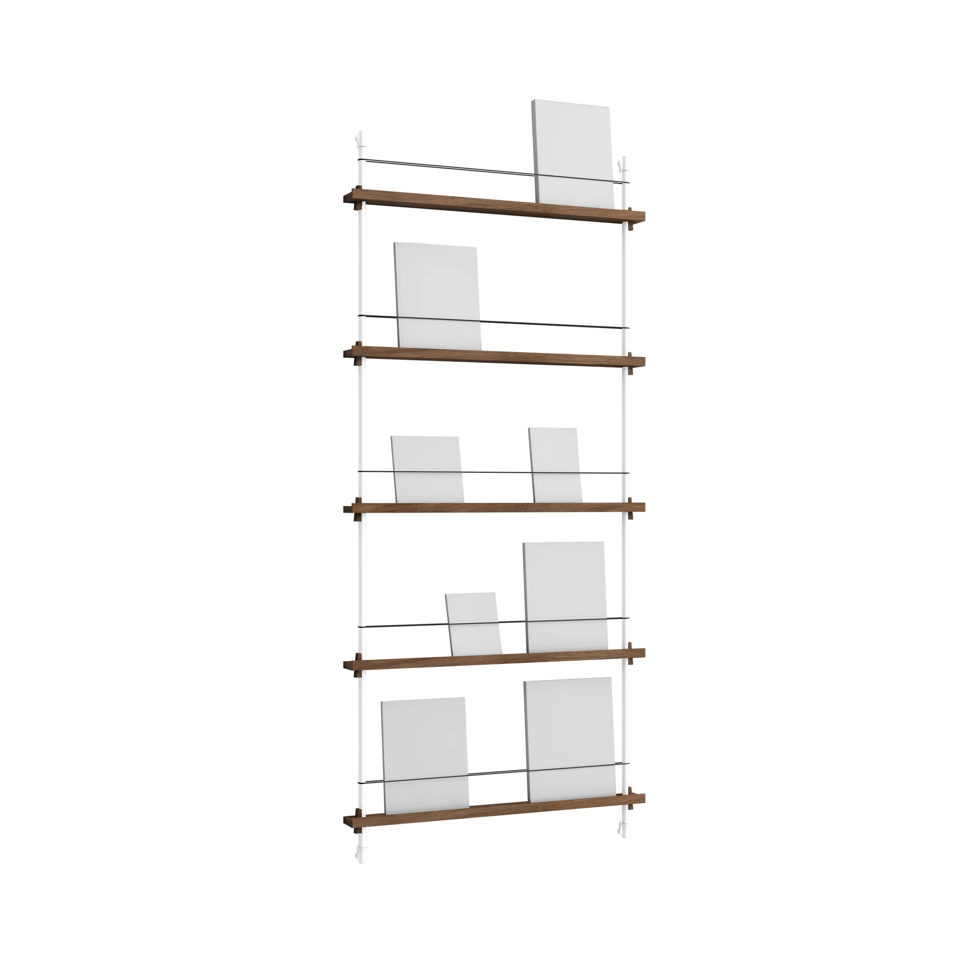 Magazine Shelving portagiornali, Rovere affumicato-white, 85x180x7 cm, MS.180.1 MOEBE
