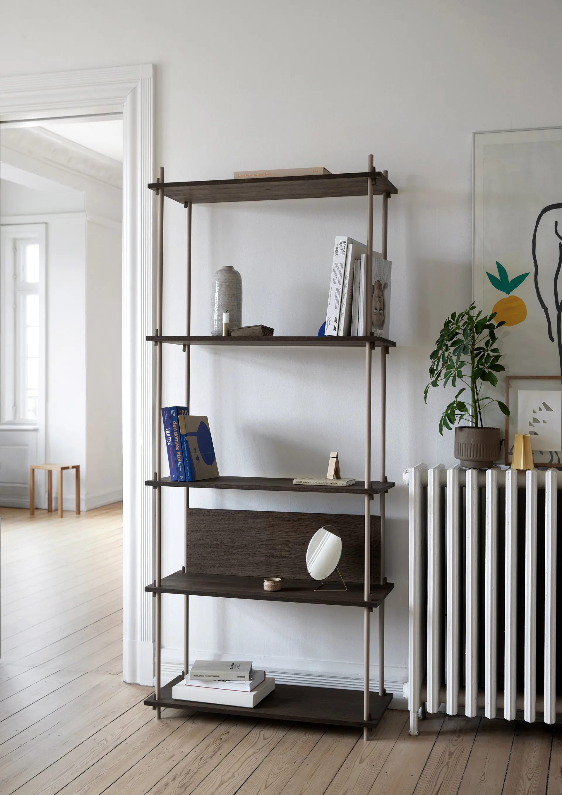 Shelving System classic scaffale, Rovere affumicato-warm grey, 86×200×35 cm, S.200.1.A MOEBE