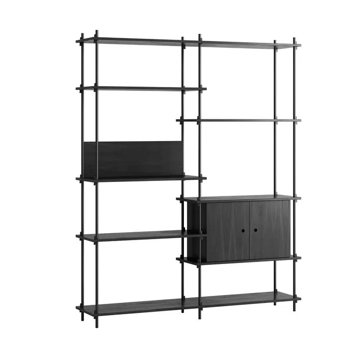 Shelving System mensola con armadietto - Nero, 163x200x35 cm, S.200.2.C - MOEBE