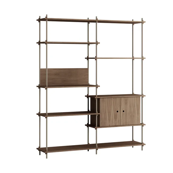 Shelving System mensola con armadietto - Rökt ek-warm grey, 163x200x35 cm, S.200.2.C - MOEBE