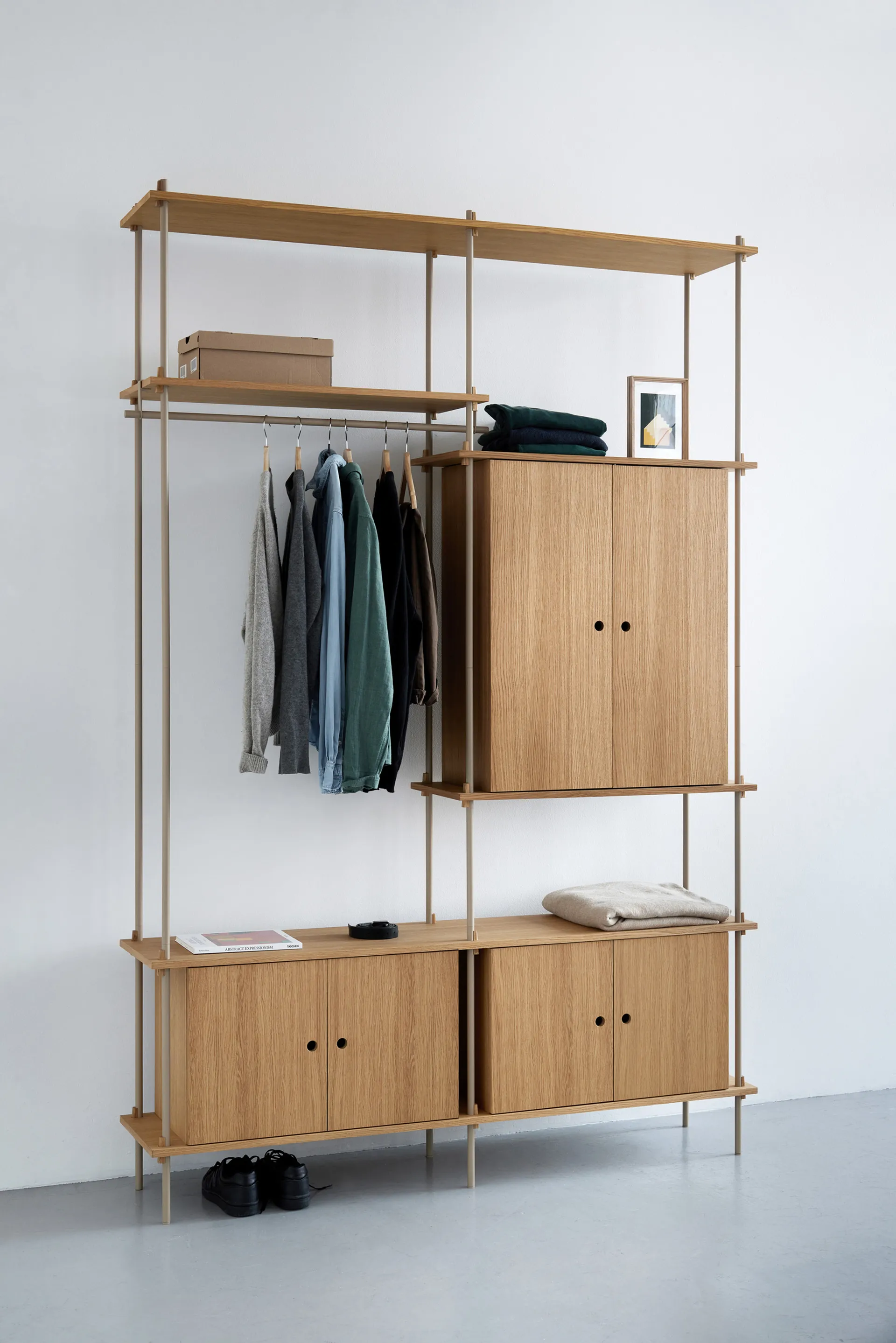 Shelving System mensola con armadietto, Rökt ek-warm grey, 163x200x35 cm, S.200.2.C MOEBE