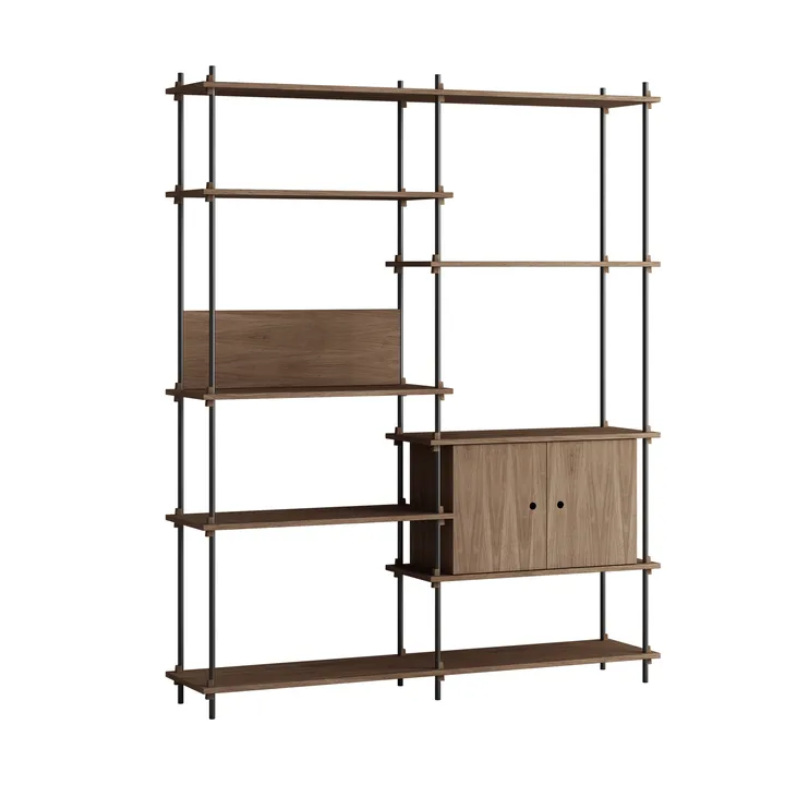 Shelving System mensola con armadietto - Rovere affumicato-black, 163x200x35 cm, S.200.2.C - MOEBE