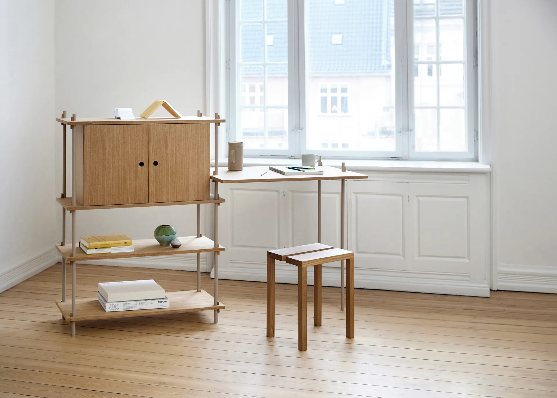 Shelving System mensola con armadietto, Rovere-white, 163x200x35 cm, S.200.2.C MOEBE