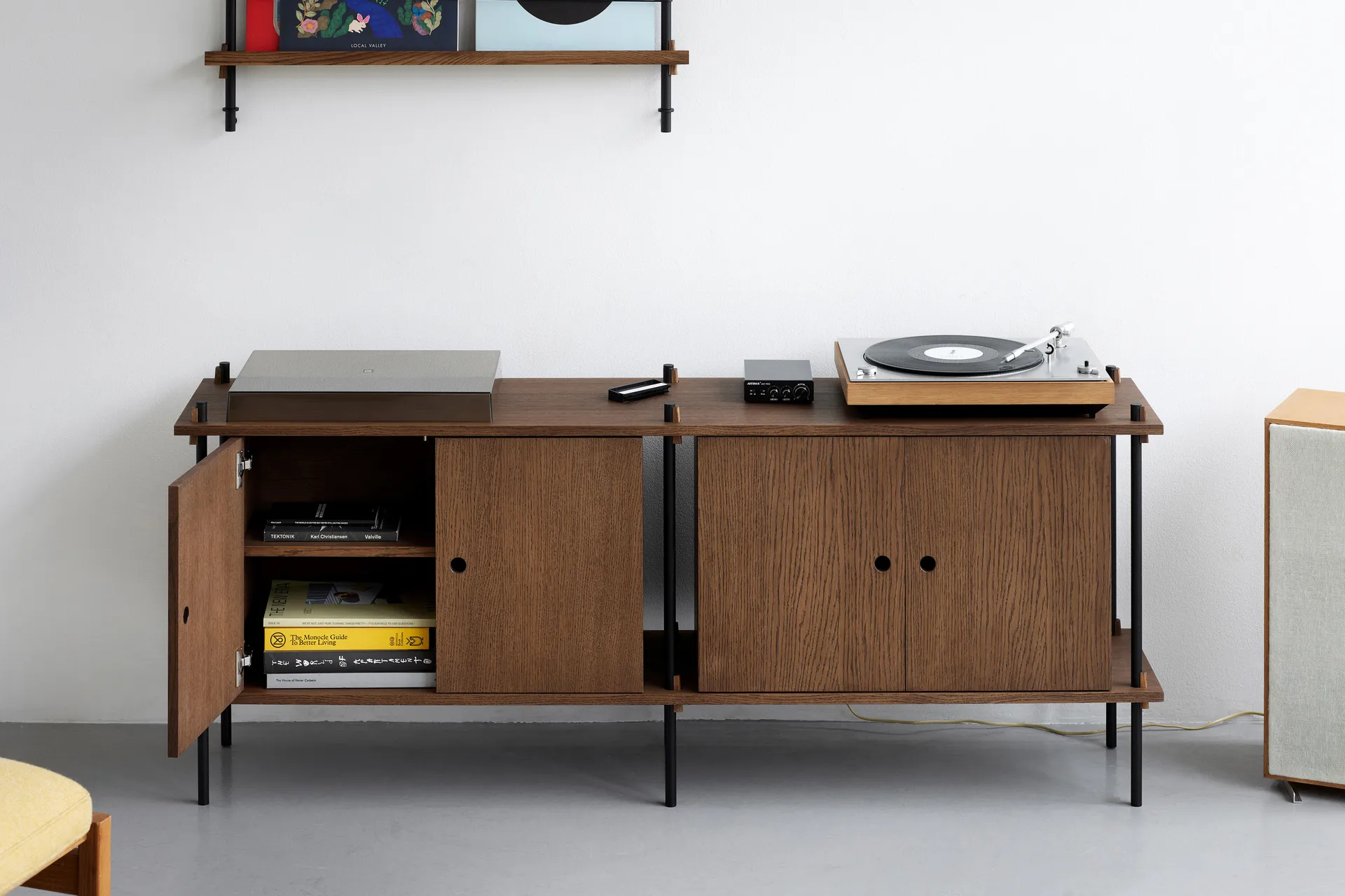 Sideboard del sistema di scaffalatura, Rovere affumicato-white, 163x65x35 cm, S.65.2.D MOEBE