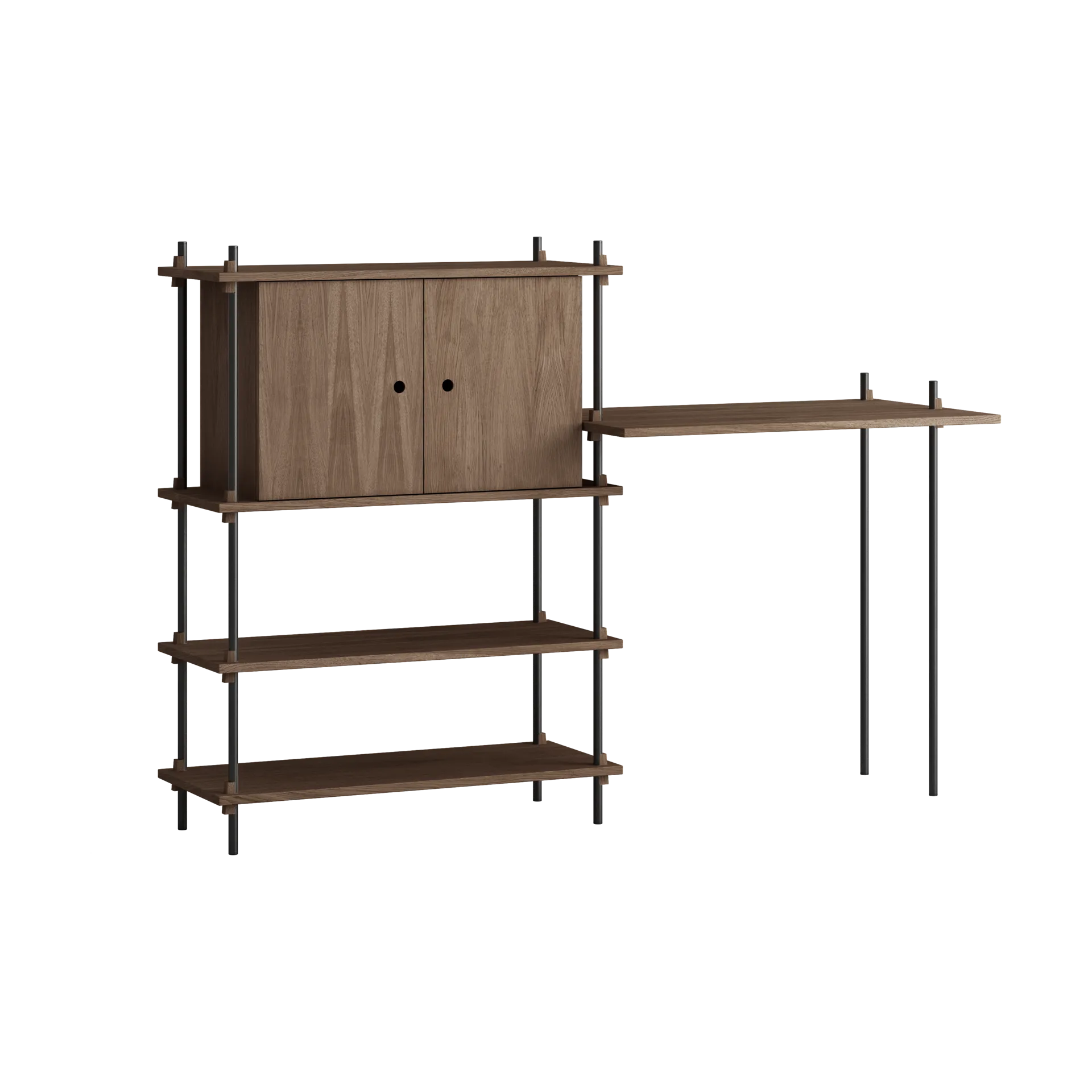 Sistema di scaffalatura Moebe s.115.2.D, Rovere affumicato, nero MOEBE