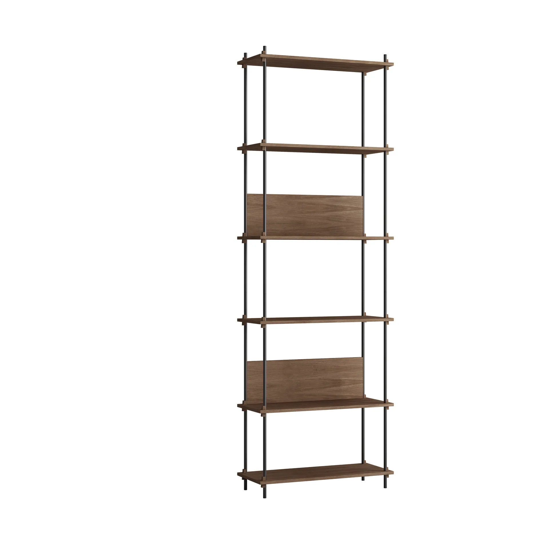 Sistema di scaffalatura Moebe s.255.1.A, Rovere affumicato, nero MOEBE
