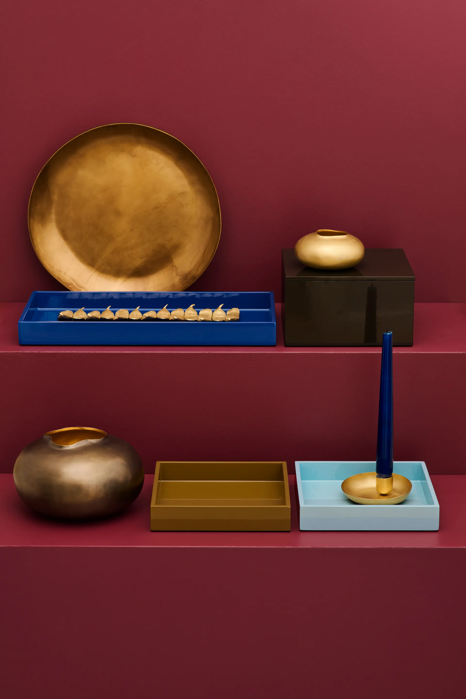 Vassoio decorativo laccato Lux 19x19x3,5 cm, Powder blue Mojoo