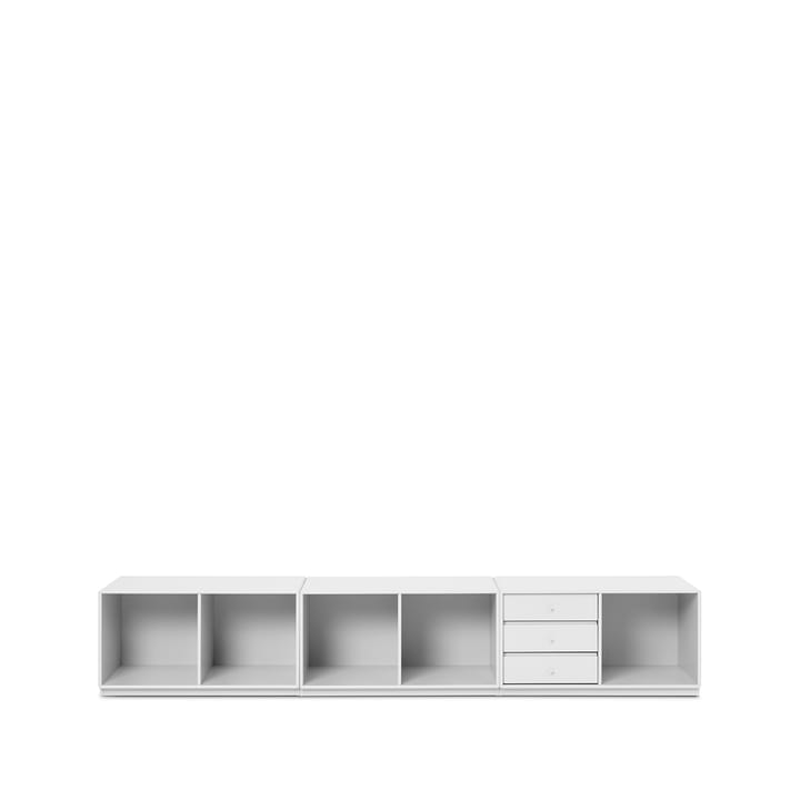 Scaffalatura modulare Rest - new white 101, con zoccolo, 3 cassetti - Montana