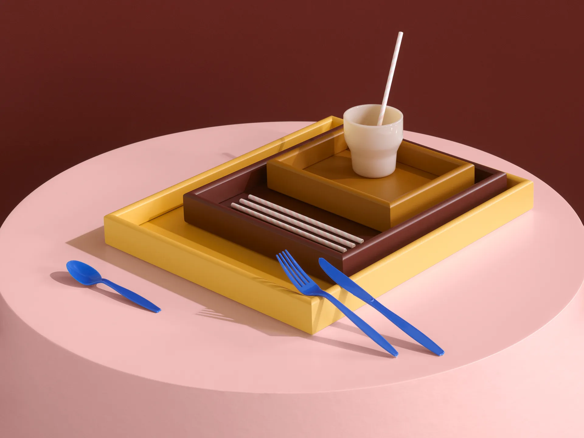 Set di 3 vassoi Arrange, Amber-masala-acacia Montana