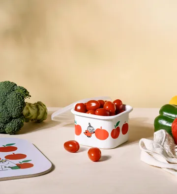 Barattolo smaltato Mumin con coperchio 0,67 L - Joyfull Apples-rosso - Muurla