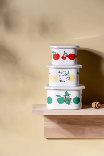 Barattolo smaltato Mumin con coperchio 0,67 L - Joyfull Apples-rosso - Muurla