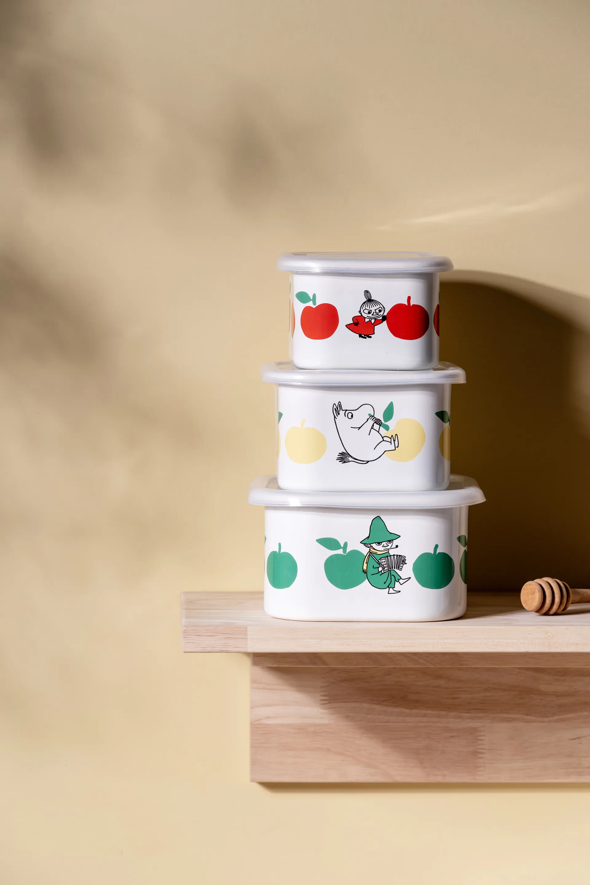 Barattolo smaltato Mumin con coperchio 1 L, Joyfull Apples-giallo Muurla