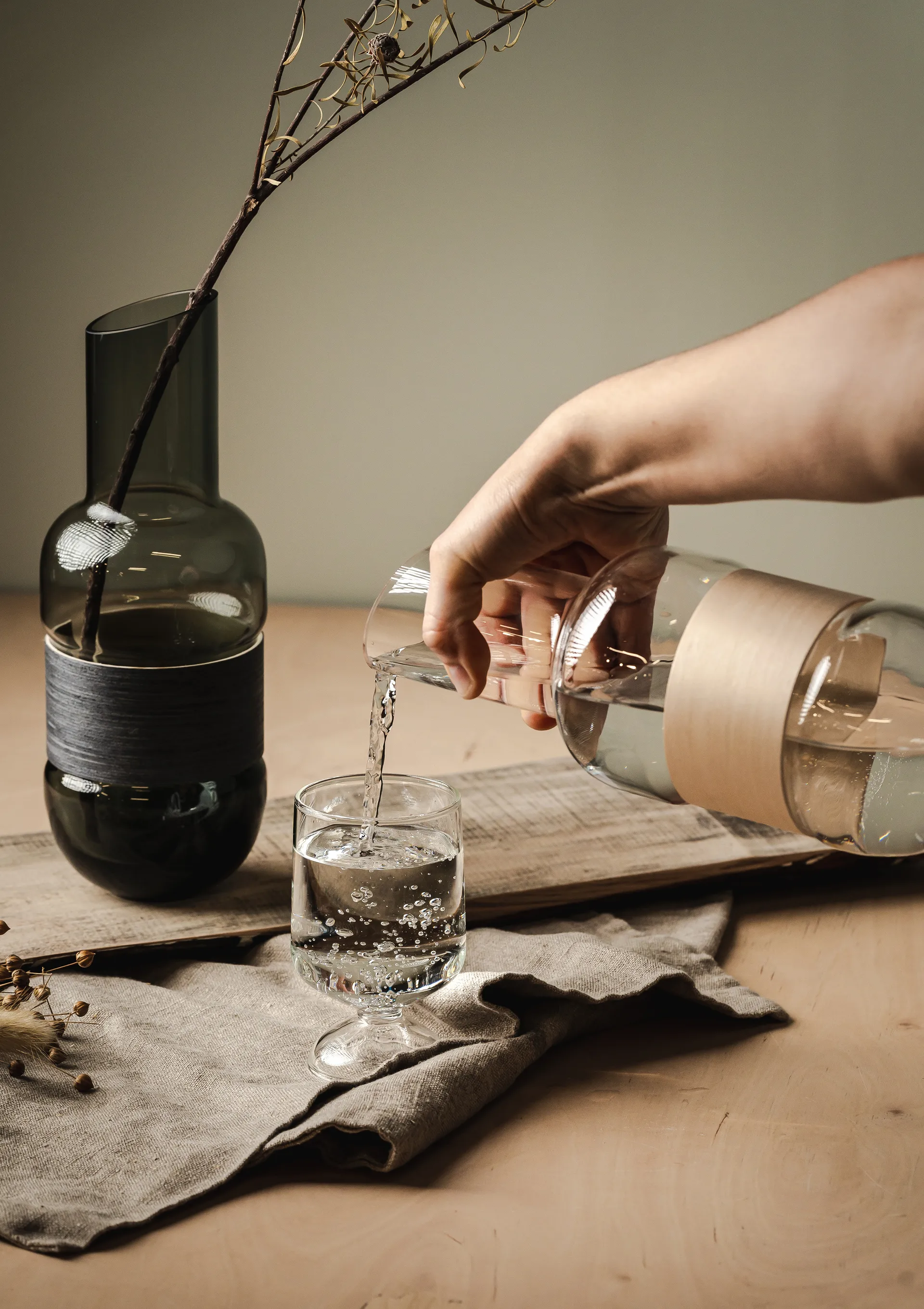 Caraffa Veneer 1 L, Trasparente-betulla Muurla