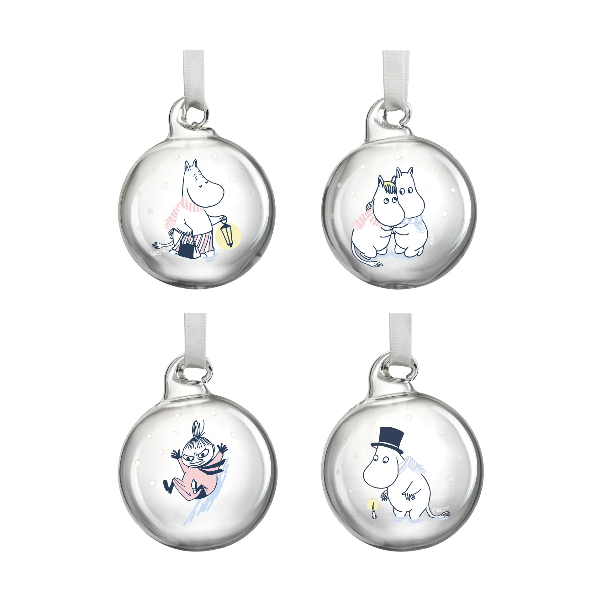 Palline di Natale Mumin Ø5 cm conf. 4 pezzi, Let it snow Muurla