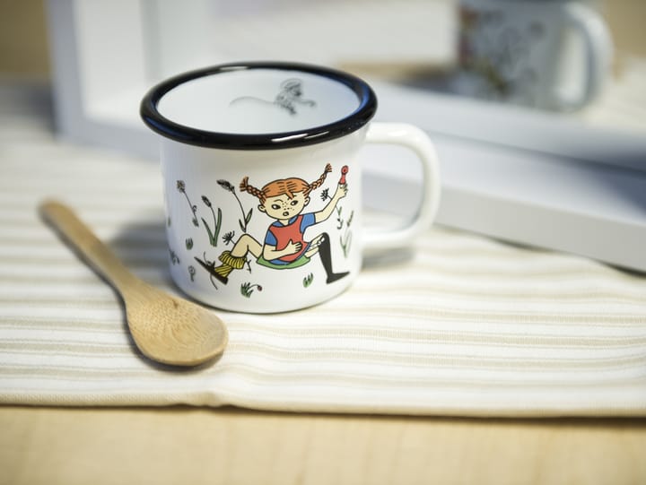 Tazza smaltata 1,5 dl Pippi e Signor Nilsson, Bianco Muurla