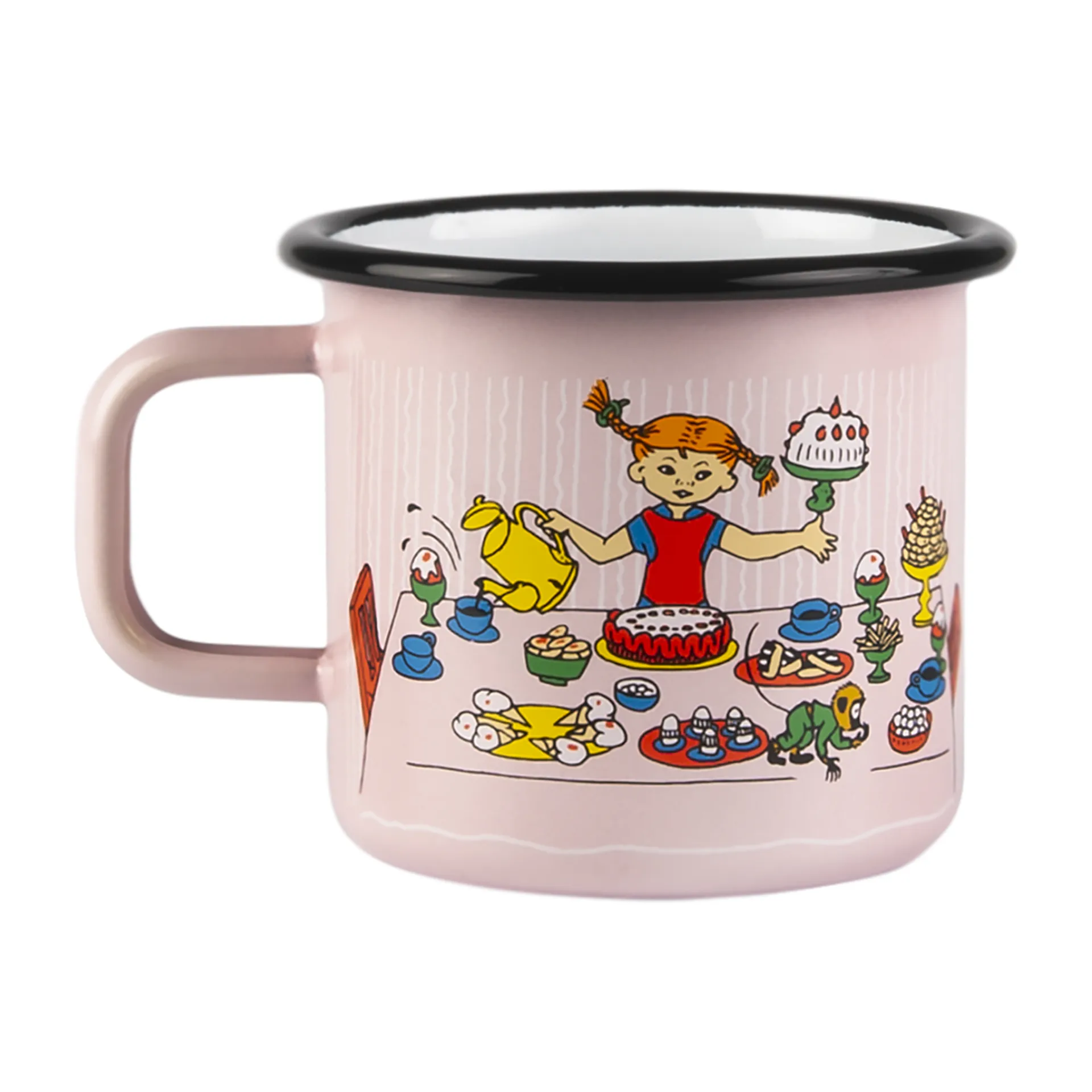 Tazza smaltata 3,7 dl "Il Compleanno di Pippi", Rosa Muurla