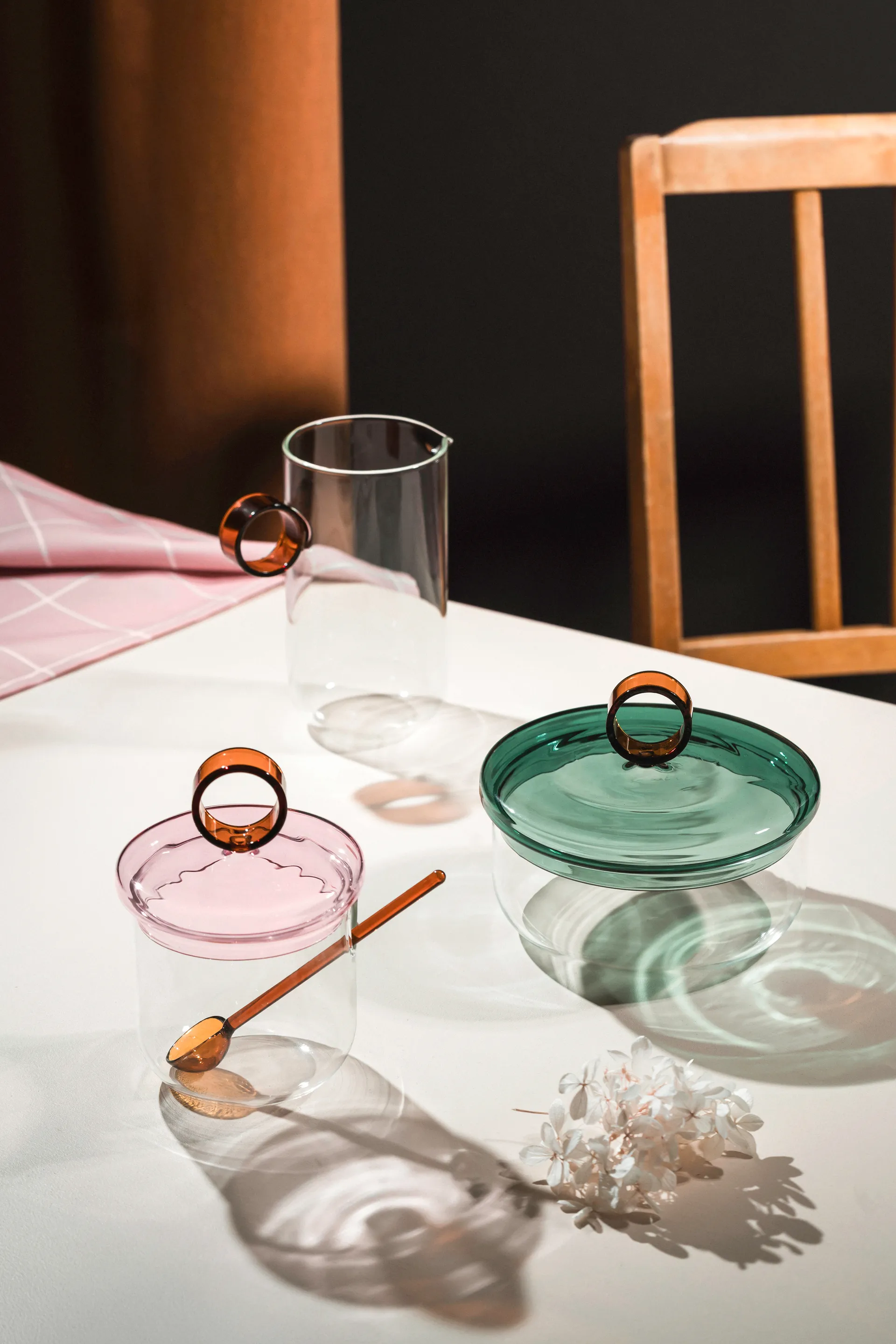 Zuccheriera Loop con cucchiaino Ø14 cm, Klar-pink-amber Muurla