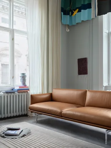 Divano a 3 posti con schizzo - Gamba cognac-nero - Muuto