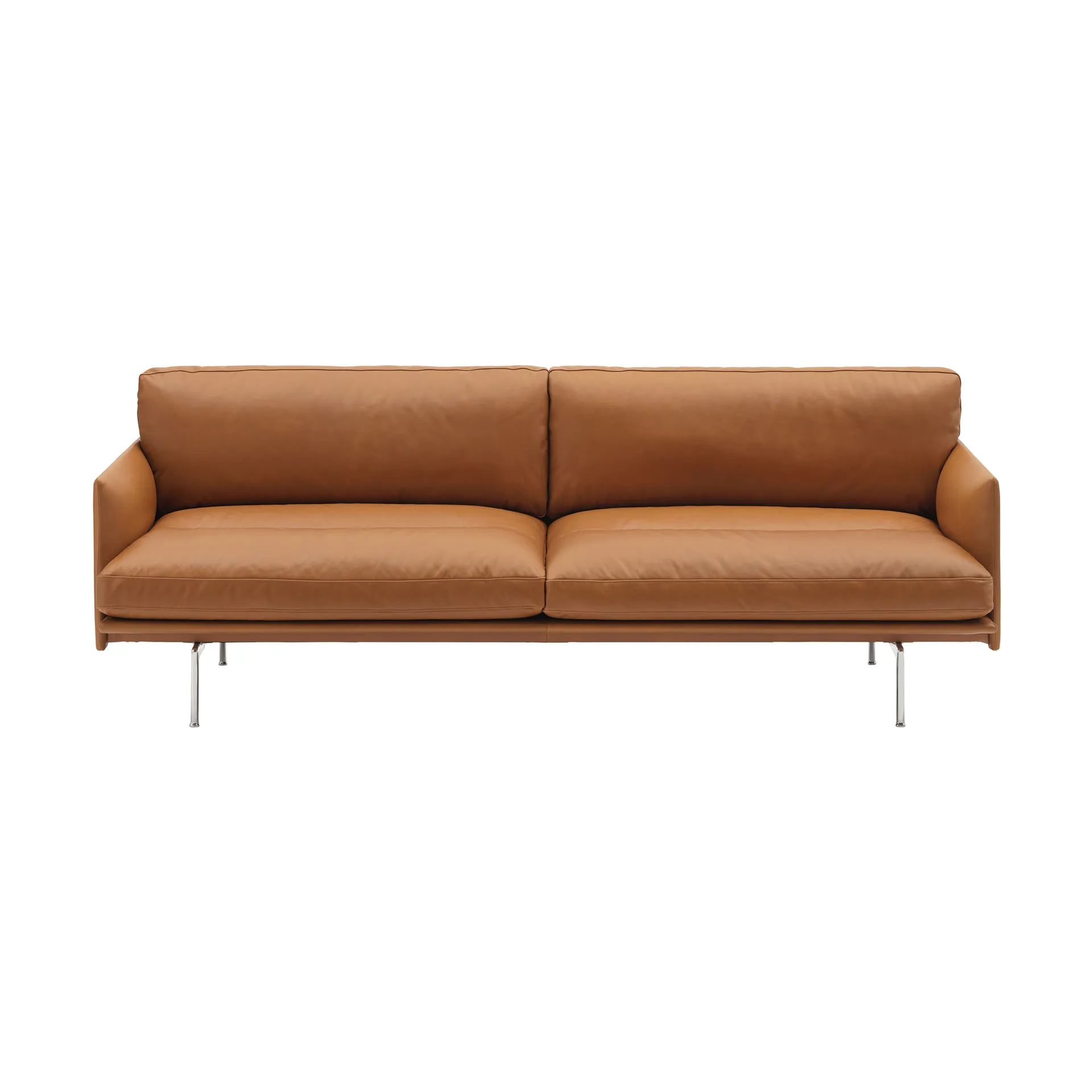 Outline Soft divano, Refine Leather Cognac-gambe in alluminio, 3 posti Muuto
