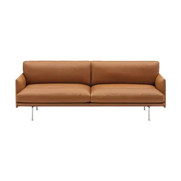 Outline Soft divano - Refine Leather Cognac-gambe in alluminio, 3 posti - Muuto