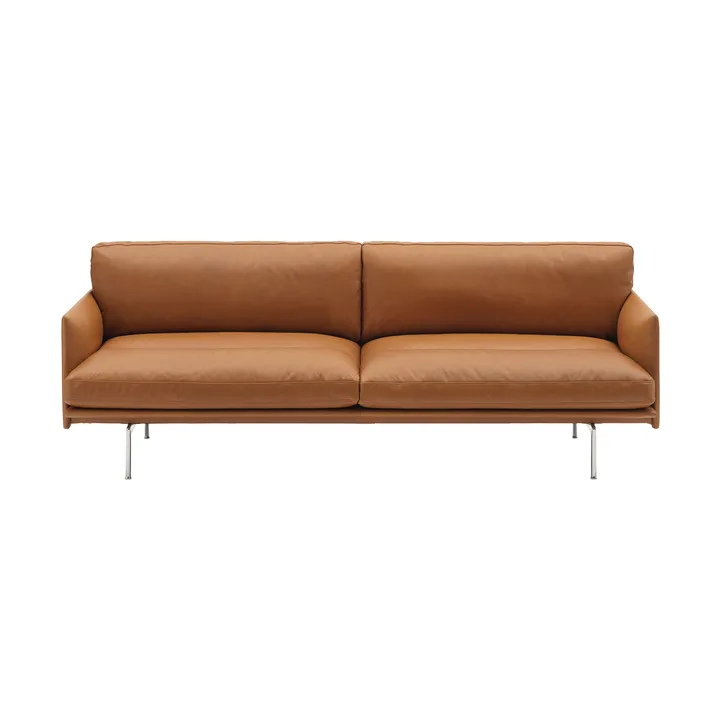 Outline Soft divano - Refine Leather Cognac-gambe in alluminio, 3 posti - Muuto